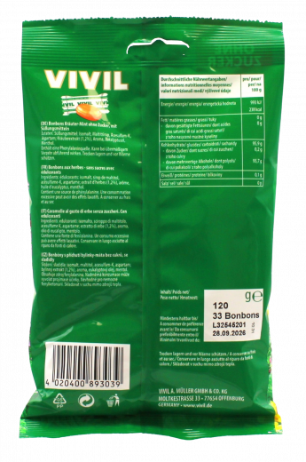 Vivil Hustenbonbons Kräuter-Mint ohne Zucker 15 x 120g Beutel