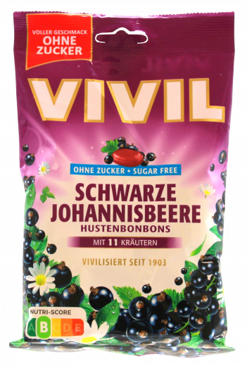 Vivil Hustenbonbons schwarze Johannisbeere ohne Zucker, 15 x 120g Beutel