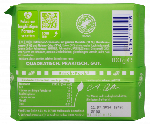 Ritter Sport Crunchy Mandel vegan 10 x 100g Tafeln