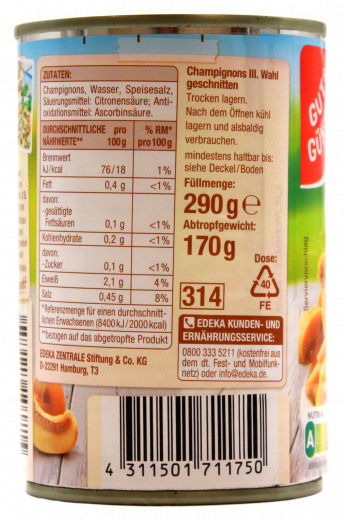 Gut & Günstig Champignons 3.Wahl geschnitten, 12 x 170g Dosen