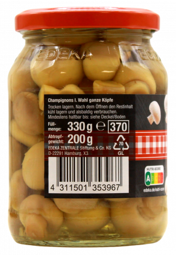Edeka Champignons 1.Wahl ganze Köpfe, 3 x 200g Gläser