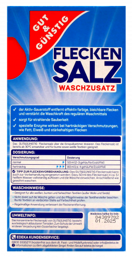 Gut & Günstig Fleckensalz Waschzusatz, 6 x 1000 g Packungen