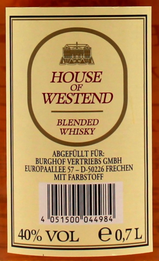 House of Westend Blended Whisky 40% vol., 6 x 700ml Flaschen