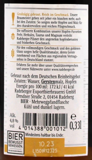 Radeberger Pilsner 4.8% vol., 24 x 330ml Flaschen MEHRWEG