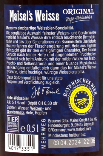 Maisel's Weisse Original 5.1% vol., 20 x 500ml Flaschen MEHRWEG