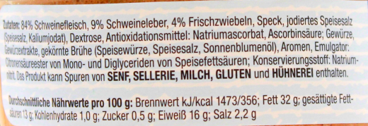 Bauerngut Zwiebelwurst, 6 x 160g Gläser