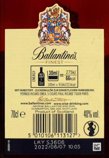 Ballantine's Finest Blended Scotch Whisky 40% vol., 700ml Flasche