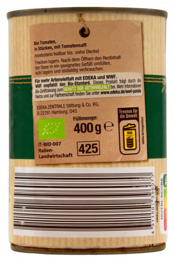 EDEKA Bio Tomaten in Stücken, 12 x 400g Dosen