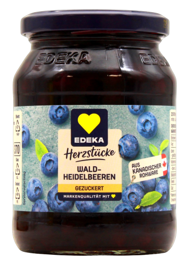 Edeka Herzstücke Waldheidelbeeren gezuckert, 6 x 125g Glas