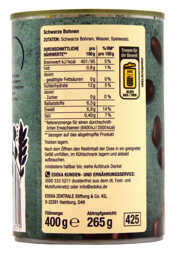 Edeka Herzstücke schwarze Bohnen, 6 x 265g Dose