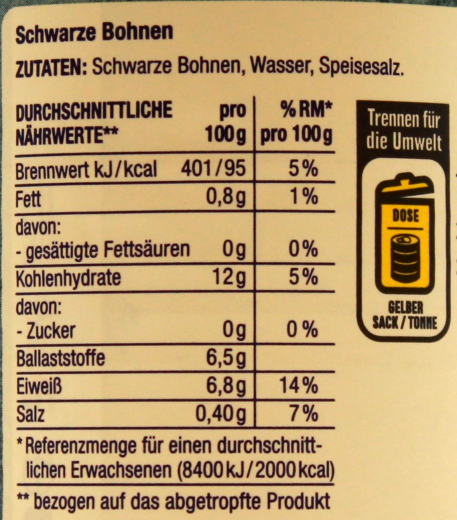 Edeka Herzstücke schwarze Bohnen, 6 x 265g Dose