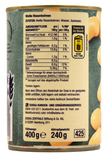 Edeka Herzstücke weisse Riesenbohnen, 6 x 240g Dose