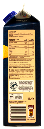 Edeka Herzstücke Ananas Direktsaft, 8 x 1 l Getränkekarton
