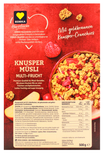 Edeka Herzstücke Knusper-Müsli Multifrucht, 7 x 500g Packung
