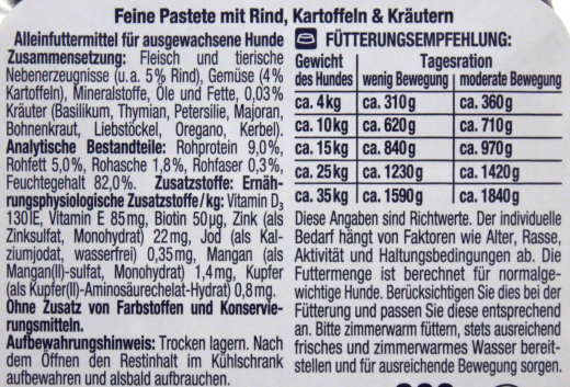 Herzstücke Feine Pastete mit Rind Kartoffeln & Kräutern und Schlemmerkern Hundefutter, 10 x 300g Schale