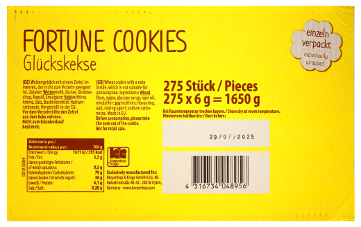 Keiserpalast Glückskekse, 1 x 1.65 kg Karton