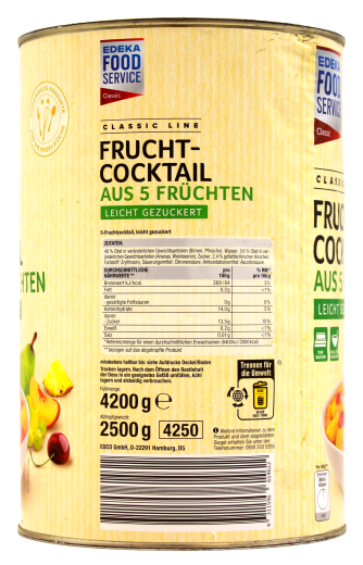 Classic Line Fruchtcocktail aus 5 Früchten leicht gezuckert, 3 x 2.5 kg Dose