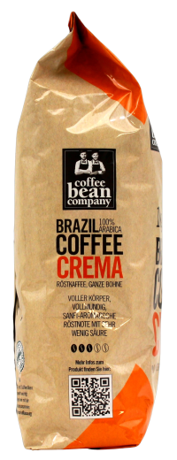 Coffee Bean Company Brazil Coffee Crema 100% Arabica ganze Bohne, 8 x 1 kg Beutel