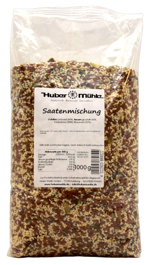 Huber Mühle Saatenmichung aus Leinsaat, Sesam, Kürbiskernen und Blaumohn, 1 x 1 kg Beutel