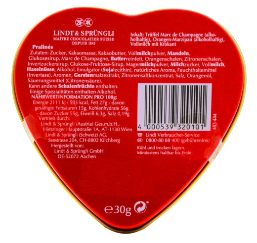 Lindt von Herzen Pralinenmischung, 12 x 30g Dose