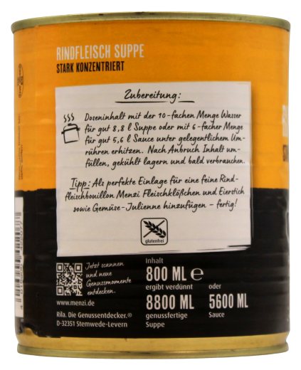 Menzi Rindfleisch Suppe stark konzentriert, 6 x 800ml Dose
