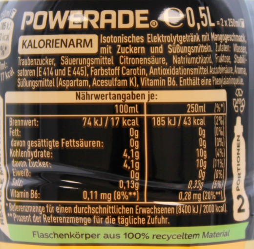 Powerade Isotonisches Elektrolytgetränk Golden Mango, 12 x 0.5 l Flasche EINWEG