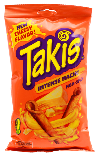 Takis Intense Nacho Non Spicy Corn Snacks with Cheesy Flavour, 18 x 100g Beutel