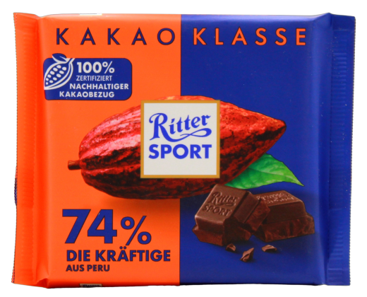 Ritter Sport Kakao Klasse 74% die Kräftige Schokolade, 12 x 100g Tafel