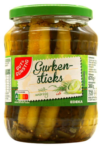 Gut & Günstig Gurkensticks süß-würzig, 6 x 360g Glas