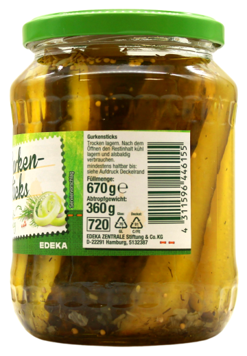 Gut & Günstig Gurkensticks süß-würzig, 6 x 360g Glas