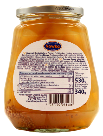 Nowka Gourmet Honig Gurken natürlich süß, 5 x 340g Glas