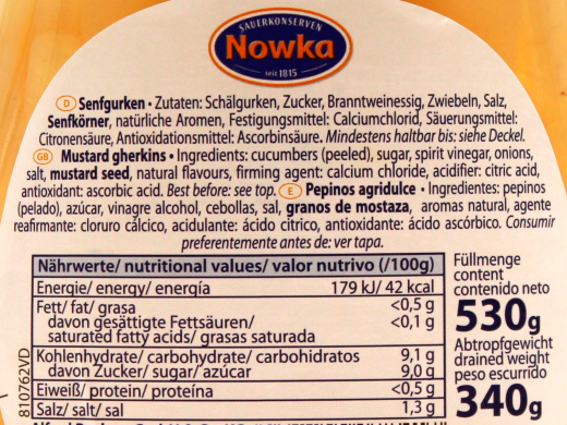 Nowka Senf Gurken feinwürzig, 5 x 340g Glas