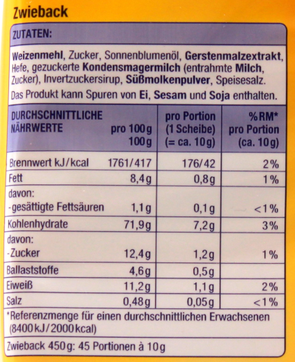Gut & Günstig Zwieback, 6 x 450g Packung