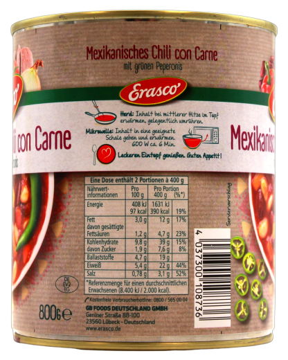 Erasco Mexikanisches Chili con Carne, 6 x 800g Dose