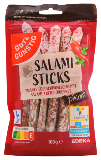 Gut & Günstig Salami Sticks pikant, 8 x 100g Beutel
