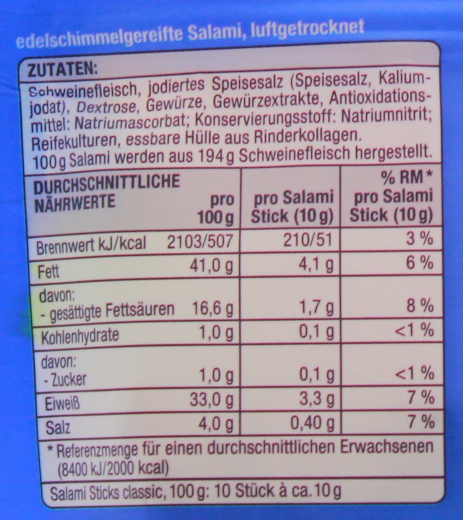 Gut & Günstig Salami Sticks classic, 8 x 100g Beutel