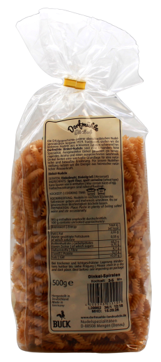 Dorfmühle Oberschwäbische Land-Nudeln Dinkel-Spiralen vegan, 6 x 500g Beutel