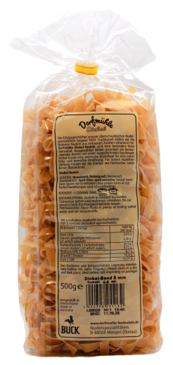 Dorfmühle Oberschwäbische Dinkel Band-Nudeln vegan, 6 x 500g Beutel