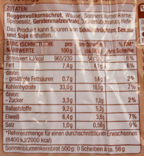 Gut & Günstig Sonnenblumen Kernbrot, 6 x 500g Beutel