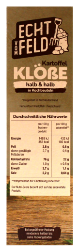 Echt vom Feld Kartoffel-Klöße halb & halb in Kochbeuteln, 7 x 200g Packung