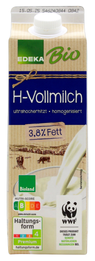 Edeka Bio H-Vollmilch 3,8% Fett, 10 x 1 l Getränkekarton