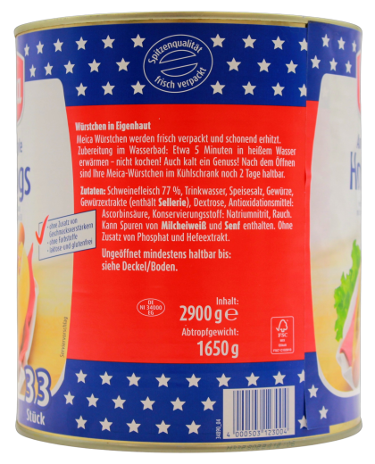 Meica American Style Hot Dogs Würstchen, 2 x 1.65 kg Dose