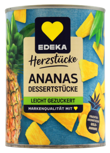 Edeka Herzstücke Ananas Dessertstücke leicht gezuckert, 6 x 340g Dose