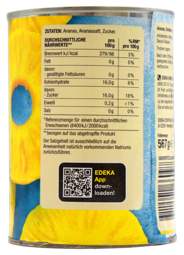Edeka Herzstücke Ananasscheiben leicht gezuckert, 6 x 340g Dose