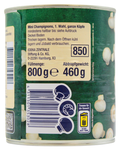 Edeka Herzstücke mini Champignons 1 Wahl ganze Köpfe, 6 x 460g Dose