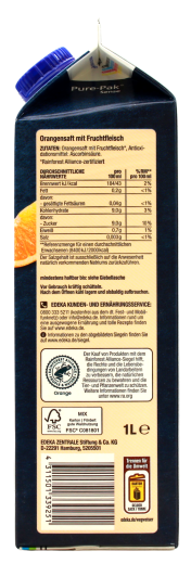 Edeka Herzstücke Orange Direktsaft mit Fruchtfleisch, 8 x 1 l Getränkekarton