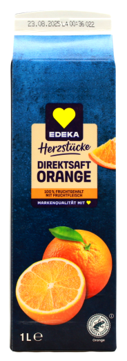 Edeka Herzstücke Orange Direktsaft mit Fruchtfleisch, 8 x 1 l Getränkekarton