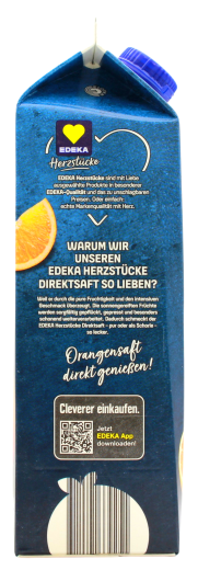 Edeka Herzstücke Orange Direktsaft mit Fruchtfleisch, 8 x 1 l Getränkekarton