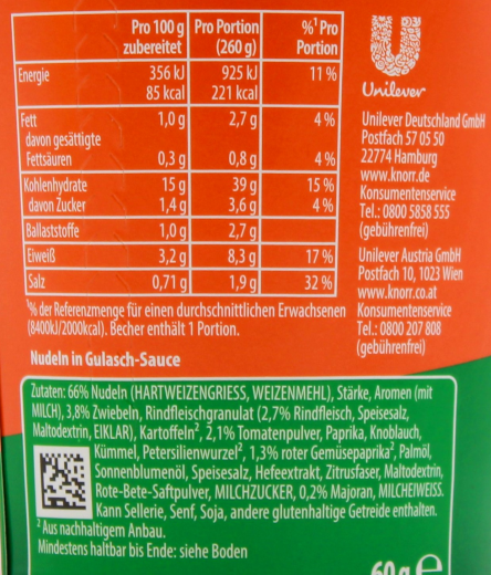 Knorr Pasta Pot Gulasch-Sauce, 8 x 60g Becher
