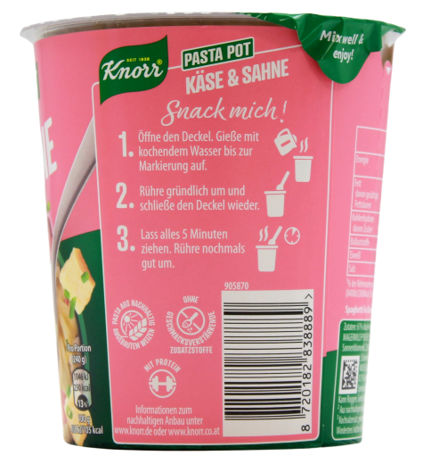 Knorr Pasta Pot Käse & Sahne, 8 x 63g Becher